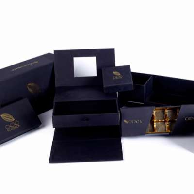 Free Samples Paper Board Black Color Luxury Chocolate Packaging Box With Custom Logo