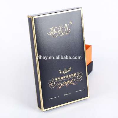 Free samples black costly repair silk ice membrane paper cosmetics packaging box for muduoer with emboss gold logo