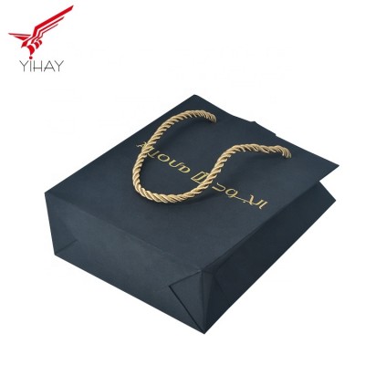 Wholesale custom luxury clothes bag black shopping paper bag kraft gift packaging bag with logo print